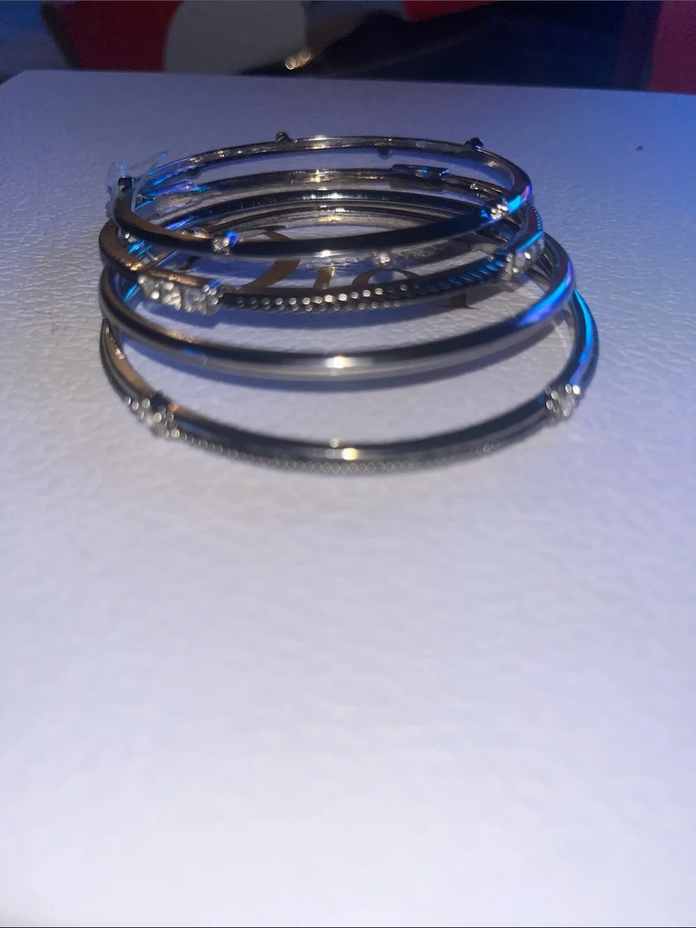 New! Silver and Crystal/Rhinestone Stackable Bangle Bracelet Set -4